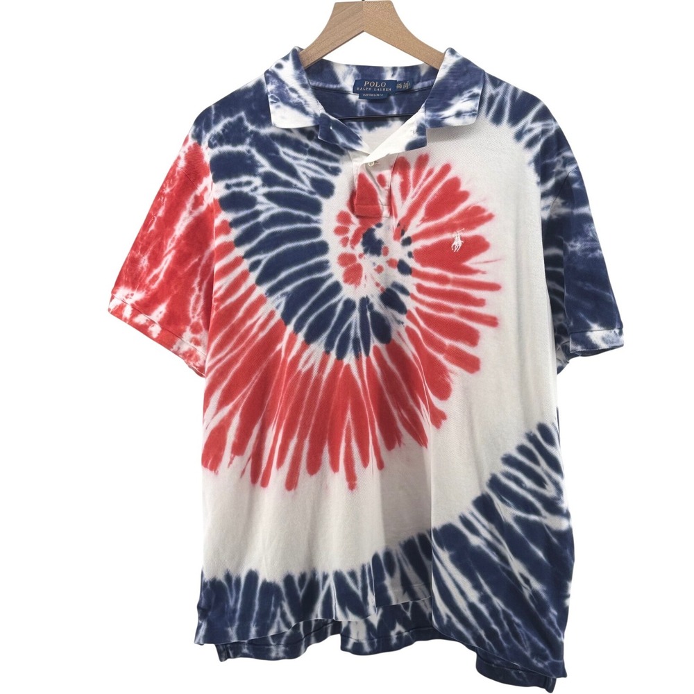 Polo Ralph Lauren Polo Men XXL Blue Red Tie Dye Slim Fit Spiral Americana Preppy